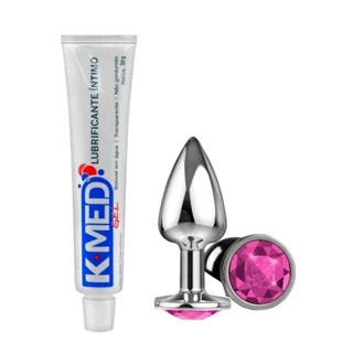 Plug Anal em Aço com Joia Tamanho M +  Gel Lubrificante Intimo K-med 50g em Oferta na Shopee