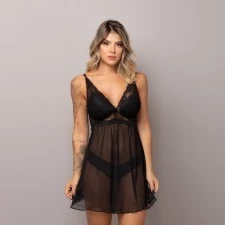 Promoção Camisola Renda luxo Tule com Bojo e Calcinha CM8001.