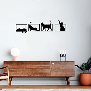 Kit 4 Quadros De Parede Gatinhos Gatos Brincando Vazado MDf