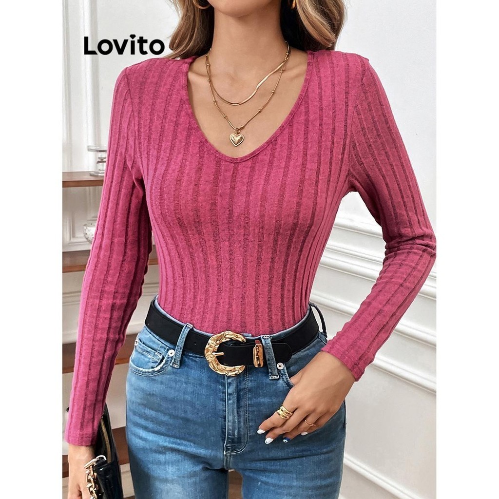 Lovito Camiseta B Sica Lisa Casual Para Mulheres Lnl Shopee Brasil