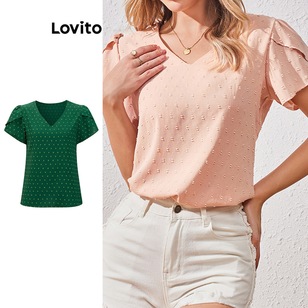 Lovito Casual Blusa Feminina Simples com Babado LBL07017(Multicolorido)