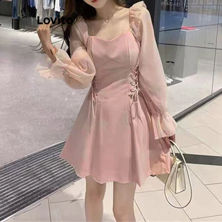 Lovito Casual Vestido Feminino Liso de Amarrar LNA42096