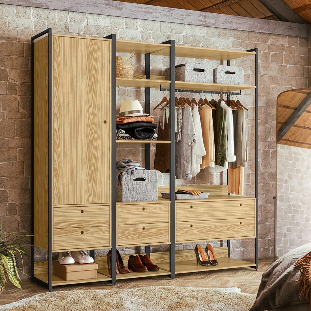 Closet Industrial Olivar 1 Porta 6 Gavetas Pinus - Olivar Móveis