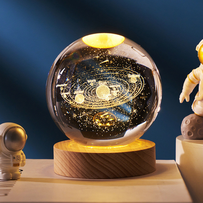 Bola de Cristal Galáxia Criativa Bola de Cristal 3D Escultura Interna Base Luminosa Transfronteiriça Bola de Vidro Leve Nocturna Pequenos Ornamentos Presente de Aniversário