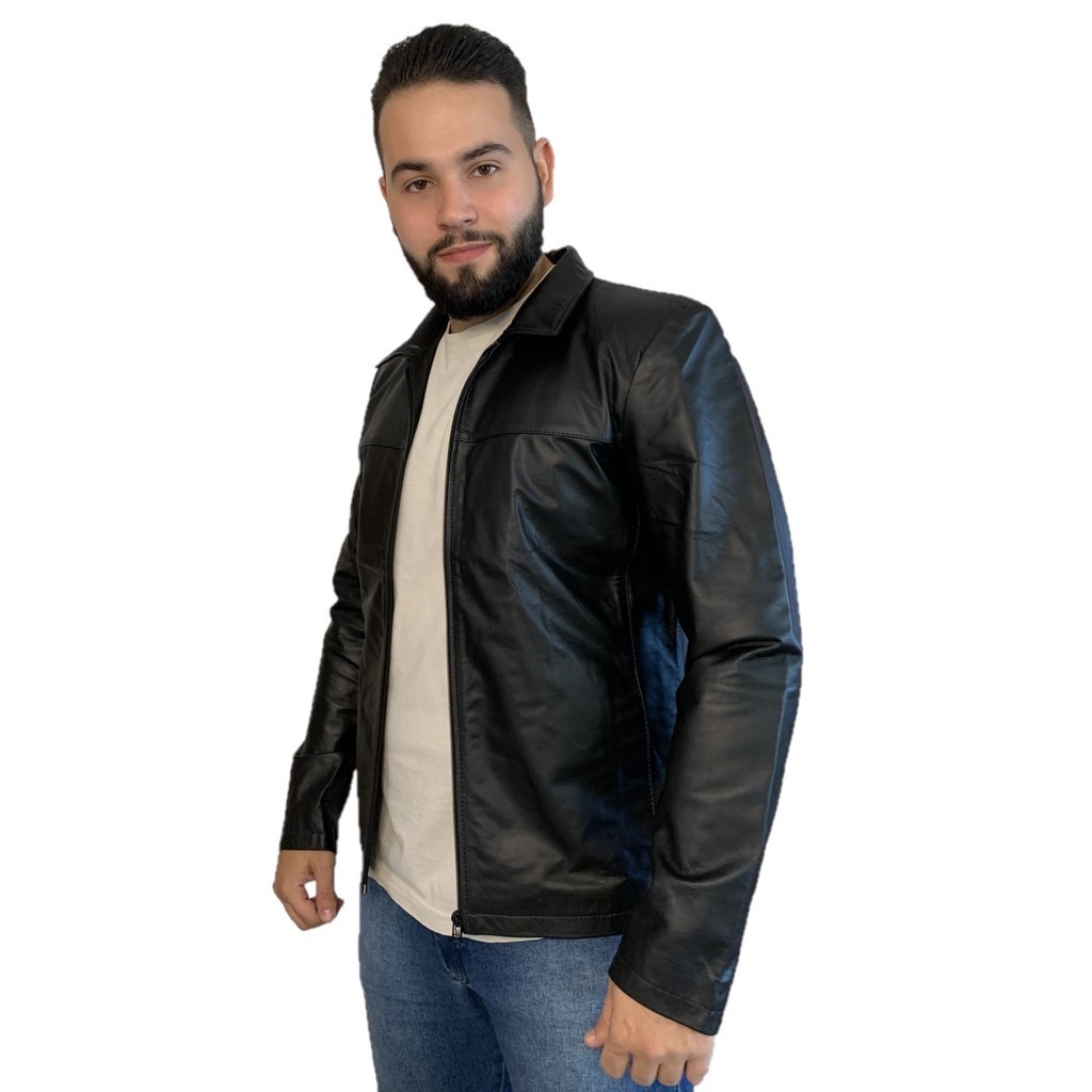 Jaqueta couro masculina shops javali