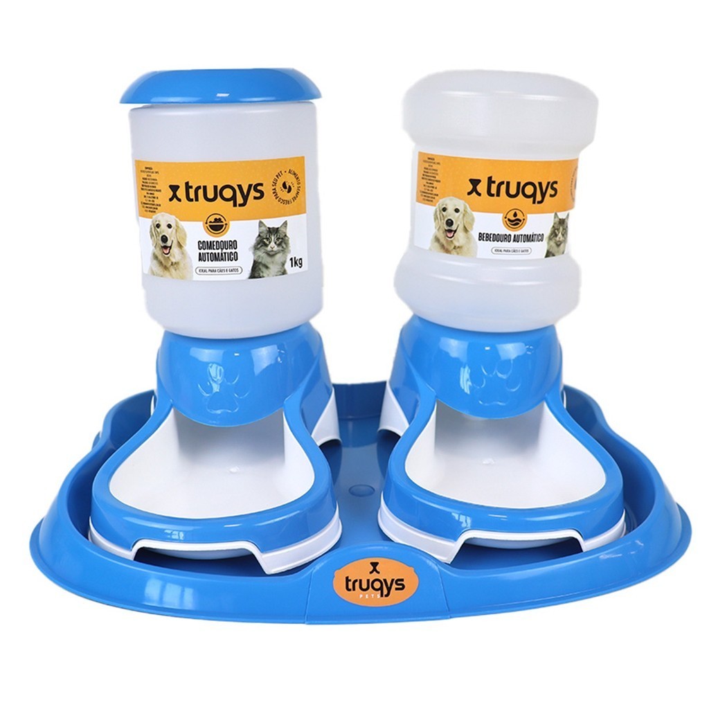 Kit Bebedouro Comedouro Automatico Bandeja Base Cachorro Gato Truqys