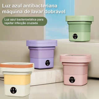 9LMini máquina de lavar portátil dobrável com esterilização por luz azul, eluição e eluição integrada, com cesto centrífugo e tubo de água