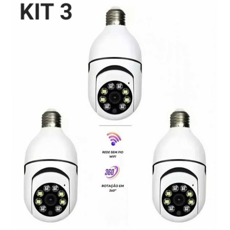 Kit 3 Sem Fio À Prova D'água 360 ° Câmeras De Segurança Giratórias Com Visão Noturna Full HD Yoosee