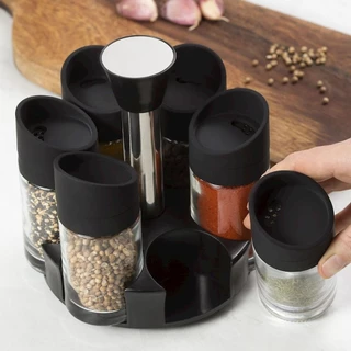 Porta Tempero 6 Peças Potes 100ml Condimentos Cozinha Suporte Giratório Casa Restaurante