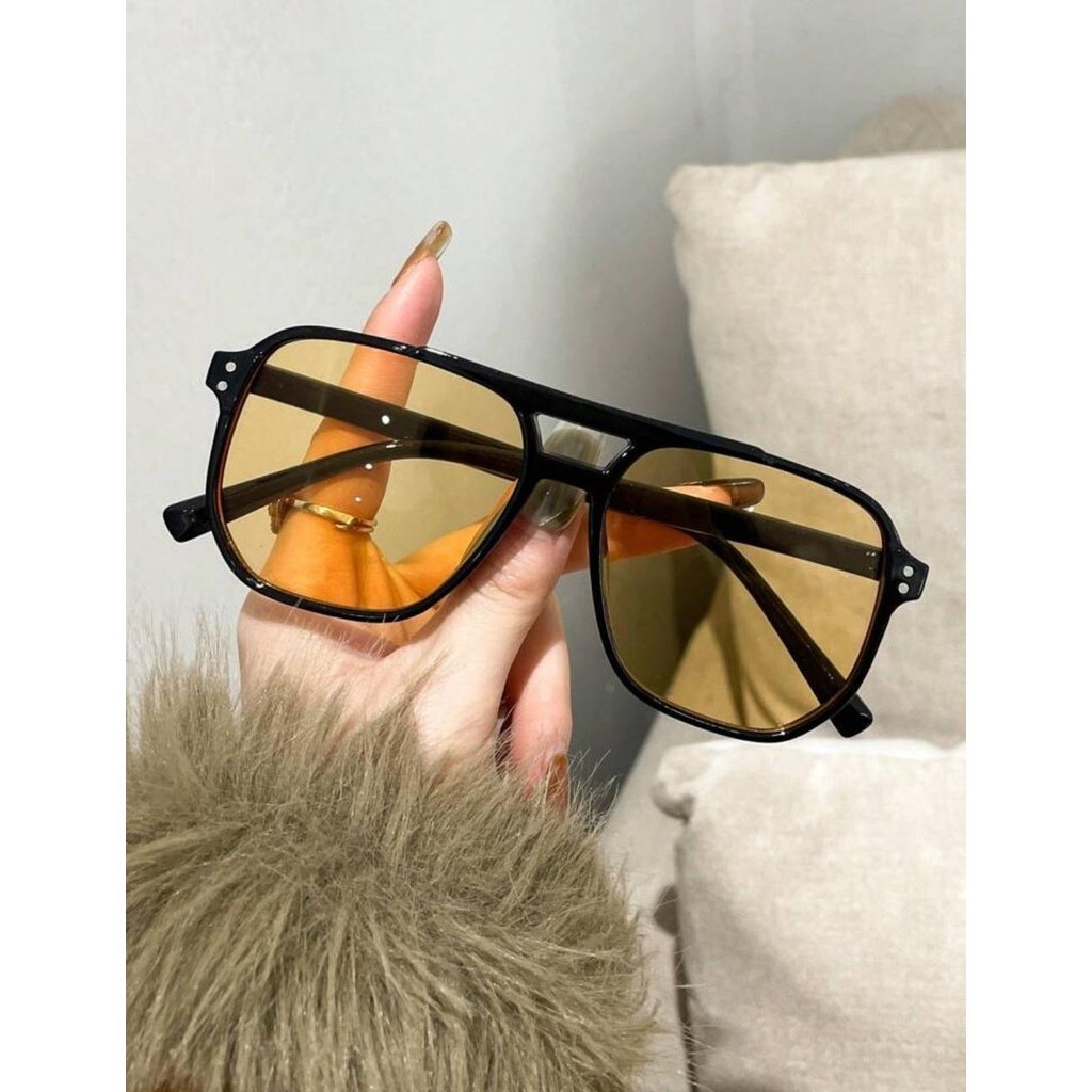 Óculos Aviador Lente Amarela Moda Blogueira Estilo Tendência