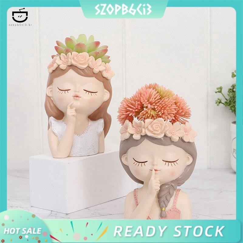 [Pote Plantador De Planta Suculenta E Fofo De Resina Com Buraco De Drenagem Rosto De Menina Cabeça De Senhora Grande Vaso Flores Alto