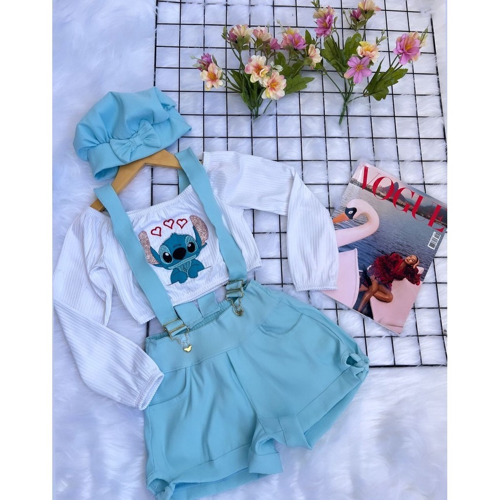 Roupa infantil stitch menina blogueirinha 3 peças | Shopee Brasil