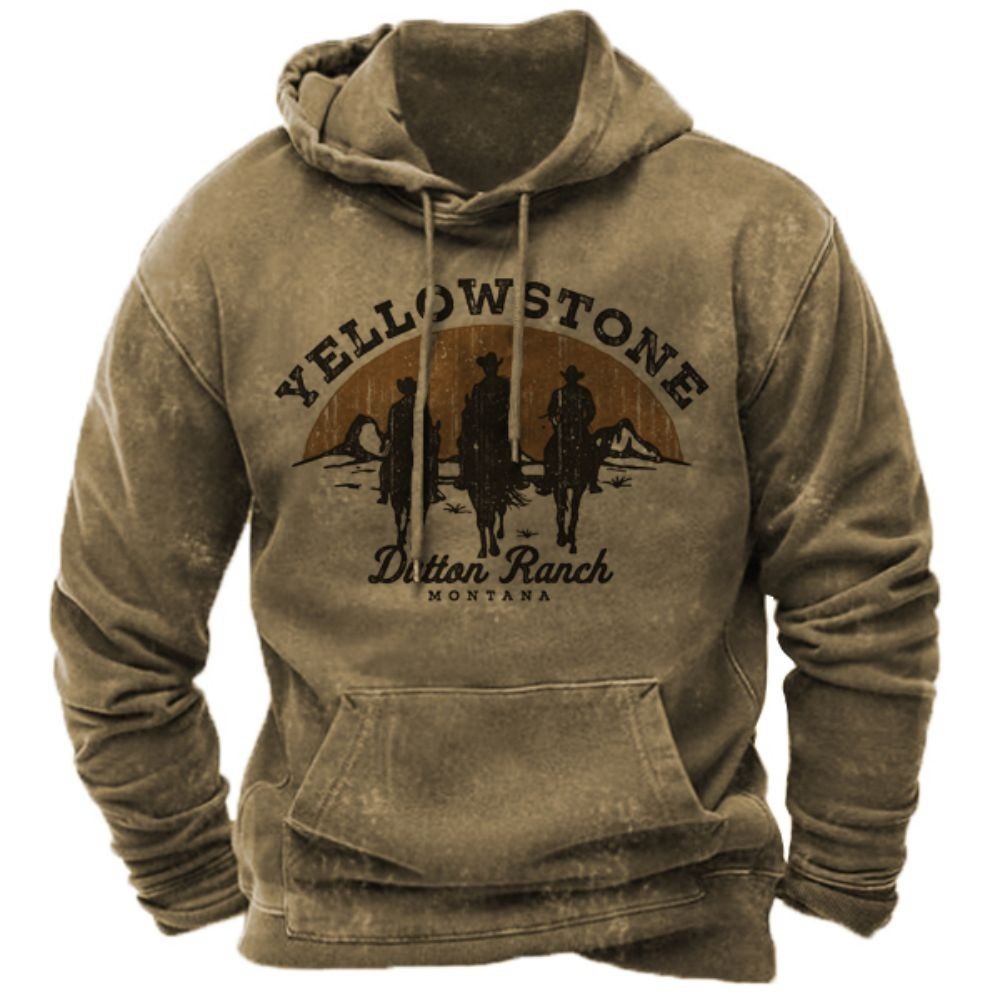 Moletom com capuz masculino com estampa de parque de Yellowstone Western Cowboy roupas soltas casuais de mangas compridas roupas