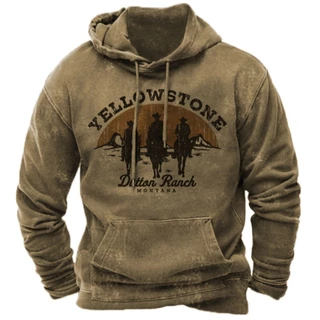 Moletom com capuz masculino com estampa de parque de Yellowstone Western Cowboy roupas soltas casuais de mangas compridas roupas