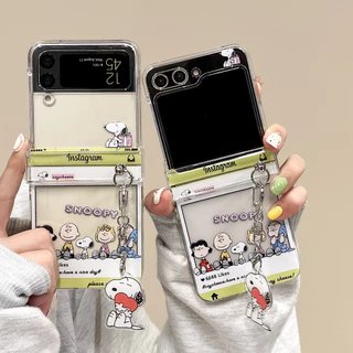 Samsung Galaxy Z Flip 5 Estojo 3 Em 1 De Desenho Animado Bonito Família snoopy Com Pingente Para PC Flip4 Duro À Prova De Choque Capa De Criatividade Do Telefone