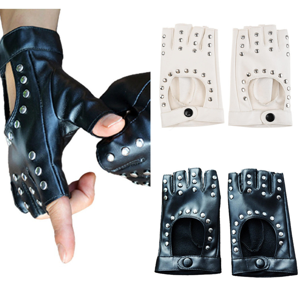 Luvas De Dança Punk Sem Dedo Com Pinos , Rebites Pretos Cosplay ...