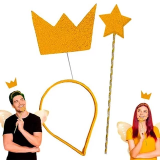 Coroa e Varinha Kit Padrinhos Mágicos EVA Adereço Fantasia