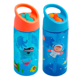 Garrafa Infantil Canudo Retrátil 400ml Pirata + Garrafa Infantil Canudo Retrátil 400ml Astronauta