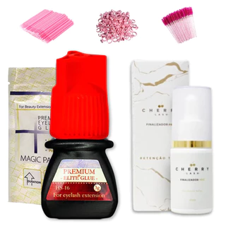 Kit Cola Elite HS-16 + Finalizador Cherry Lash Extensão Alongamento De Cílios Tufinho Fio a Fio