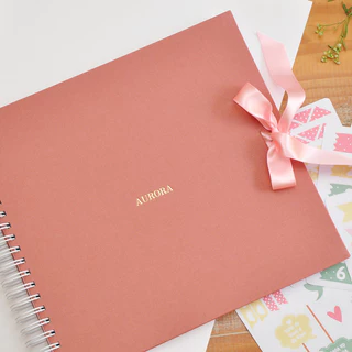Álbum de Fotos do Bebê Personalizado Capa de Tecido Rosé Maternidade Recém Nascido
