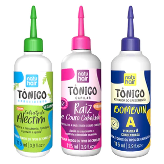 Kit Tônico Capilar Natuhair 115ml Super Crescimento Brilho Antiqueda Vegano Fortalecimento e Nutrição