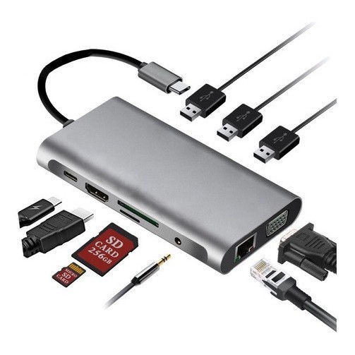 Hub Usb C3.0 Docking Station 10em1 Para Hub Ethernet Gigabit