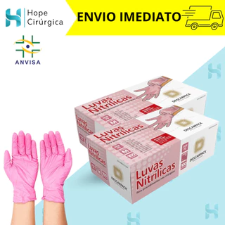 Luva Nitrílica Powder Free Rosa Descarpack com 100 Unidades