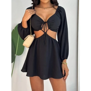 Vestido macaquinho feminina manga longa com bojo pra invernao