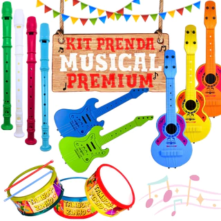 Kit Prenda Musical Festa Junina São João Violão Tambor Flauta Brinquedo Criança