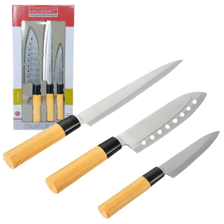 Kit 3 Facas Asia Japonesa Aço Inox Sashimi Peixes Salmão