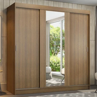 Guarda-Roupa Casal Madesa Reno 3 Portas de Correr com Espelho - Rustic