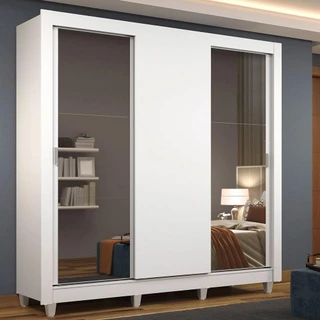 Guarda Roupa Casal Madesa Mônaco 3 Portas de Correr com Espelhos com Pés em Oferta na Shopee