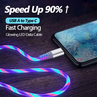 5A Cabo De Carregamento Rápido Brilhante LED Tipo C Dados Fluindo Streamer Luz usb micro
