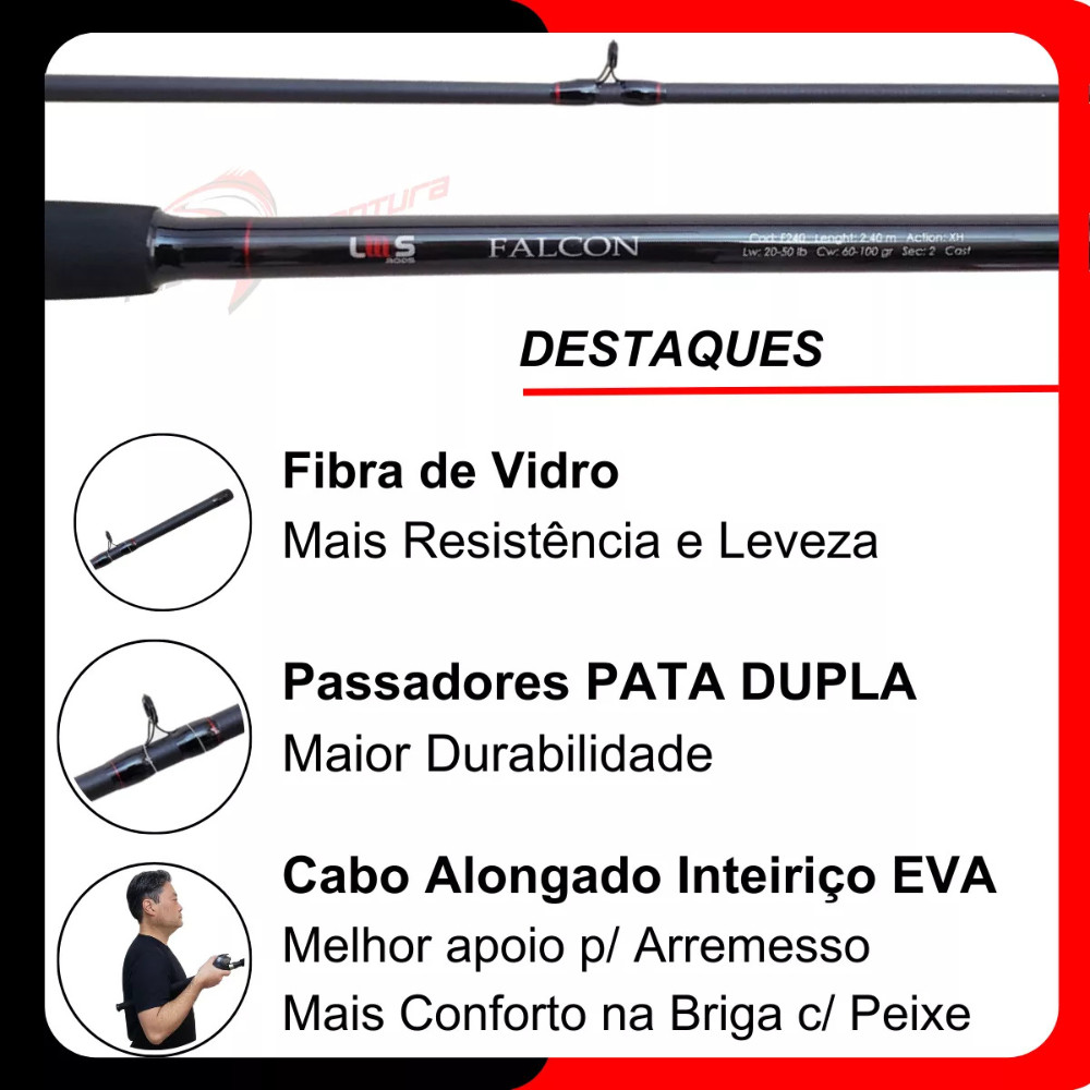 Vara LMS Rods Falcon 2,10m 20-30lbs 60-100gr 2pc | Shopee Brasil