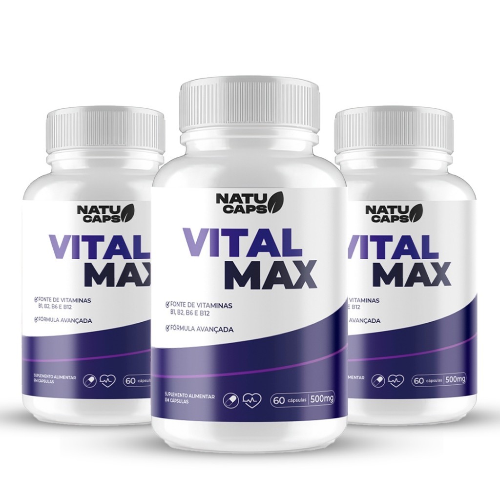 3 Frascos de Vital Max - 180 Capsulas - Resistência e Força - Envio ...