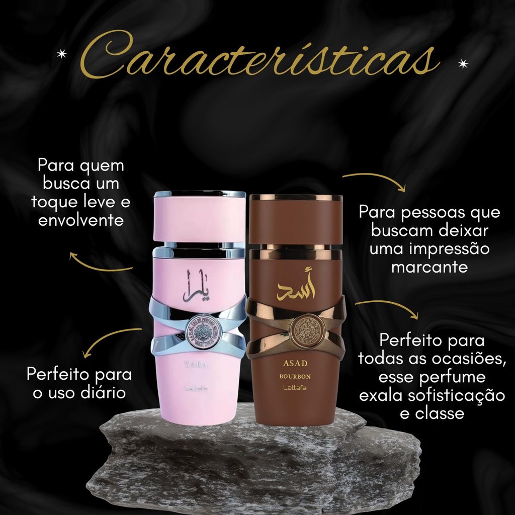Kit Perfume Árabe Lattafa Yara Feminino e Asad Bourbon Unissex
