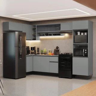 Armário de Cozinha Completa de Canto Suspenso 465cm Cinza Nice Madesa 07 em Oferta na Shopee