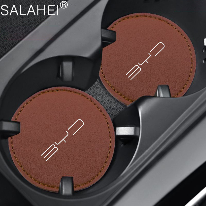 Para Byd Han Song Tang Qin PLUS Atto 3 Car Coaster Water Cup Slots Porta Garrafas Em Couro Sem Escorregamento Acessórios Interiores