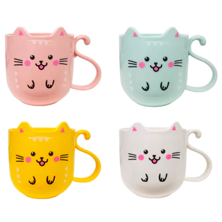 Caneca de Gatinho DANTAS Kawaii 360ml Plástico Resistente Alça Cauda Xícara Fofa Café Leite Presente Infantil