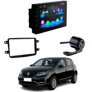 Central Multimídia CarPlay Mp5 2 Din Faaftech 7 Polegadas + Câmera de Ré Borboleta + Moldura 2din Sandero