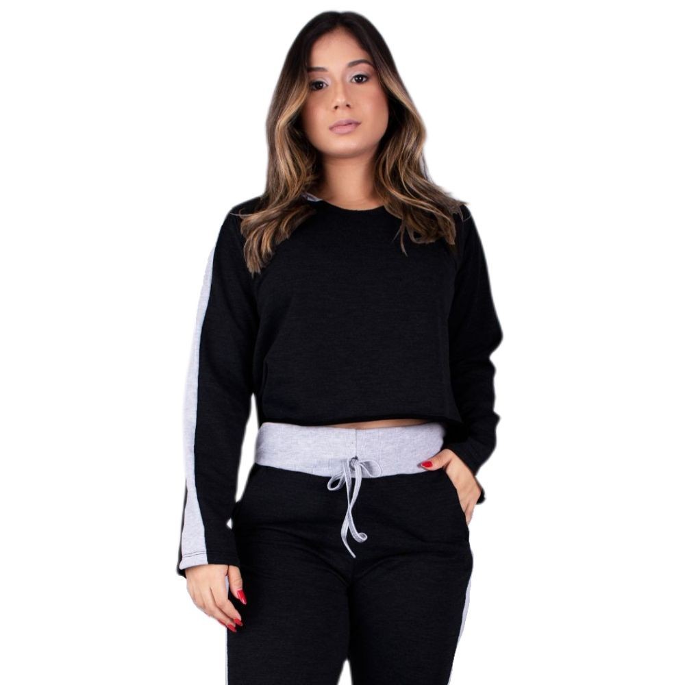 Casaco Moletom Feminina Listra Lateral Feminino com Capuz Shopee