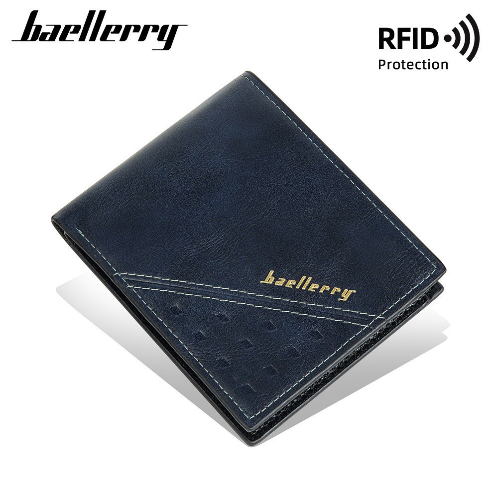 Baellerry Criativo patchwork Em Relevo PU Porta-Moedas multi-Cartões Carteira Simples Aberta RFID Nova Curta Masculina