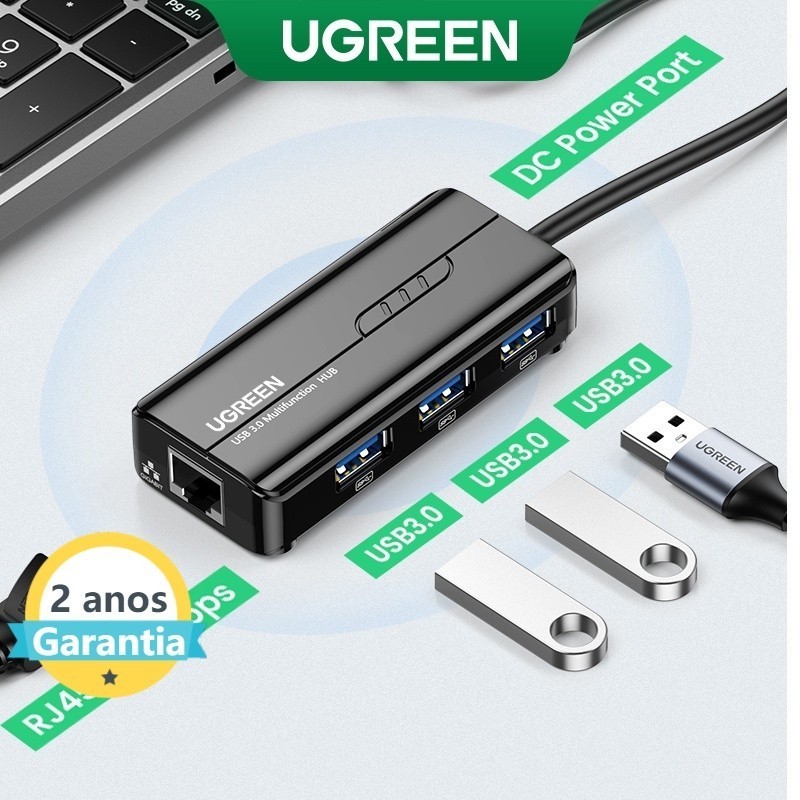 Adaptador Ethernet UGREEN USB 1000/100Mbps Para RJ45 USB3.0/2.0 HUB PC Portátil Xiaomi Mi Box S Cartão De Rede Nintendo Lan