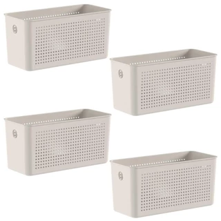 4x Cesto 4,2L Organizador OU Flow Bege 12cm x 13cm x 27cm