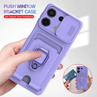 Capa Macia Multifuncional TPU Para Redmi Note13 Note 13 Pro 5G 4G Porta-Ímã Carro Anel Magnético Push Pull Lens Proteger Coque À Prova De Choque