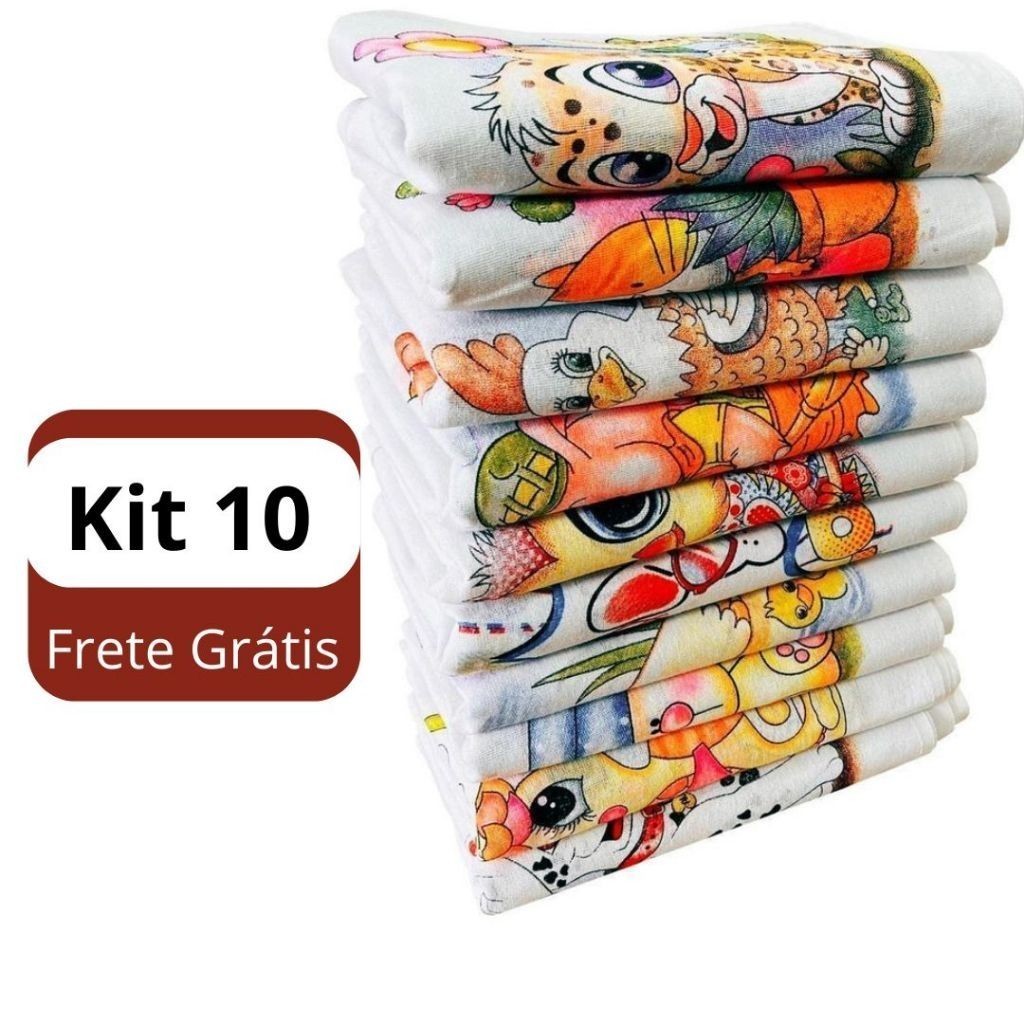 Pano De Prato Estampado Bainha Kit Com 10 Peças 100% algodão