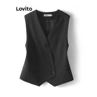 Lovito Regata Feminina Casual Com Botão Liso E Bolso Falso LNE50147