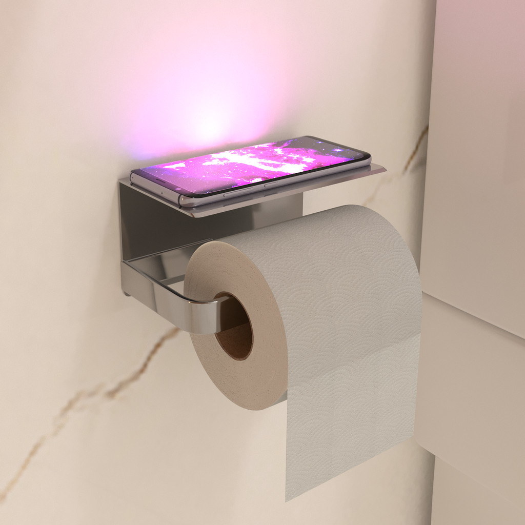 Porta Papel Higiênico Stander Com Suporte Para Celular Polido