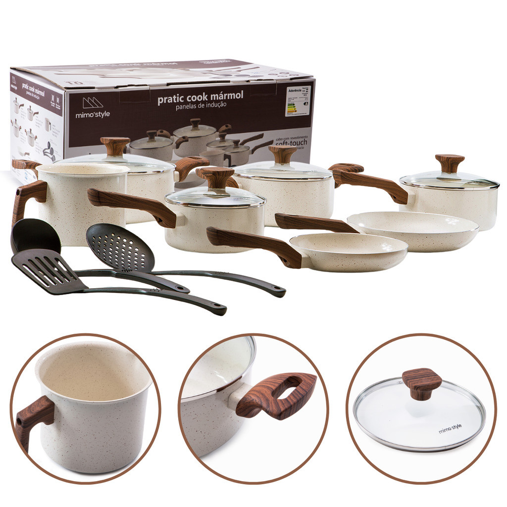 Conjunto de Panelas Vanilla 10 Peças Premium Revestimento Cerâmico Indução Antiaderente Mimo Style