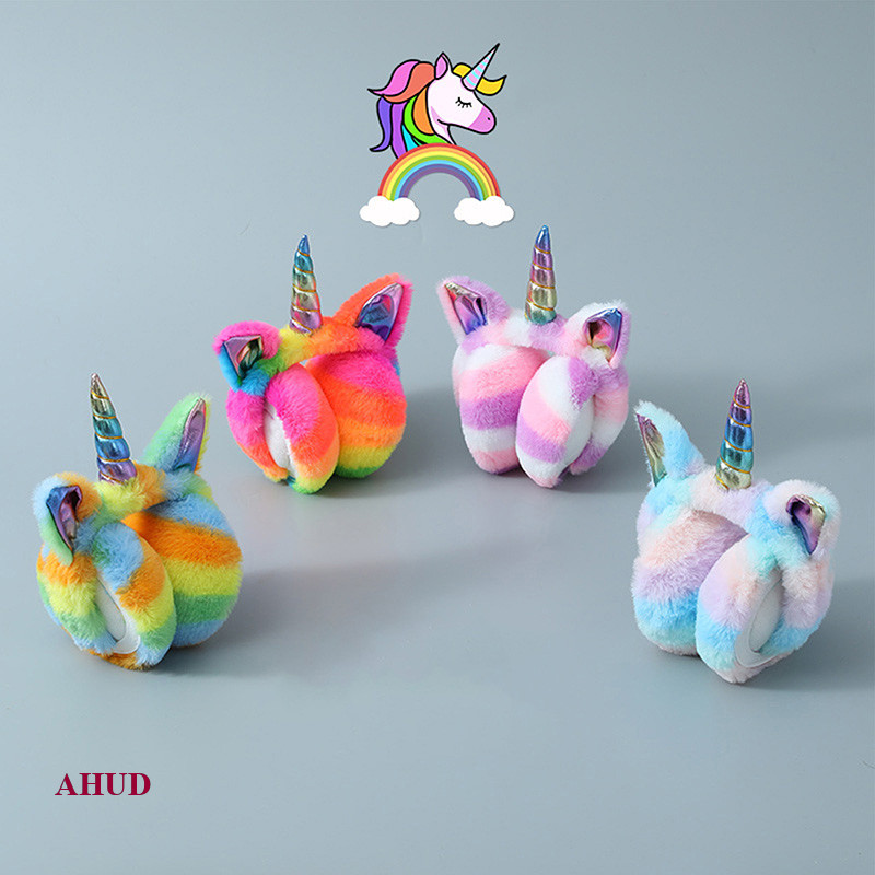 AHUD Protetores De Orelha De Unicórnio Coloridos De Pelúcia De Inverno ...